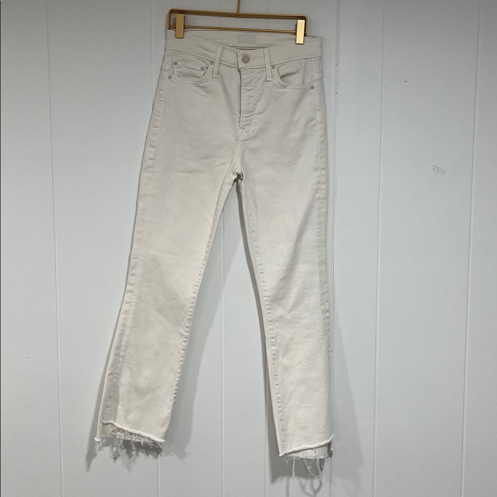 MOTHER The Insider Crop Step Fray Cream Jeans Size 26 High Rise‎ Raw Hem Summer